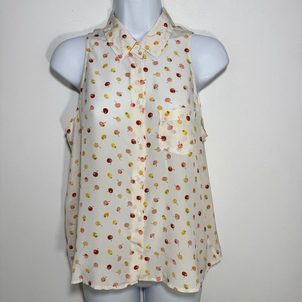 Equipment Femme Silk Sleeveless Button-Front Cherries Blouse XS